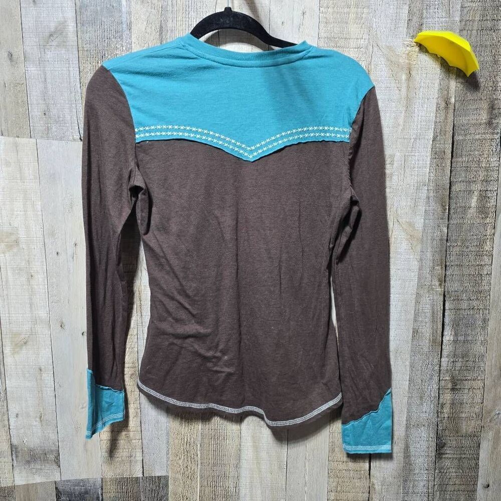 Panhandle Slim Brown Turquoise Arrow Embroidered Tee Small Western Cowgirl Rodeo - Picture 3 of 4